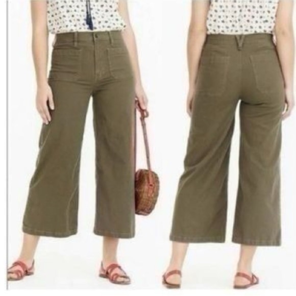 J. Crew Point Sur washed wide-leg crop pant green 35909 - Picture 1 of 12
